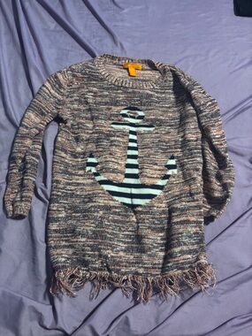 Joe Fresh Multicolor Marled Sweater with Mint Striped Anchor